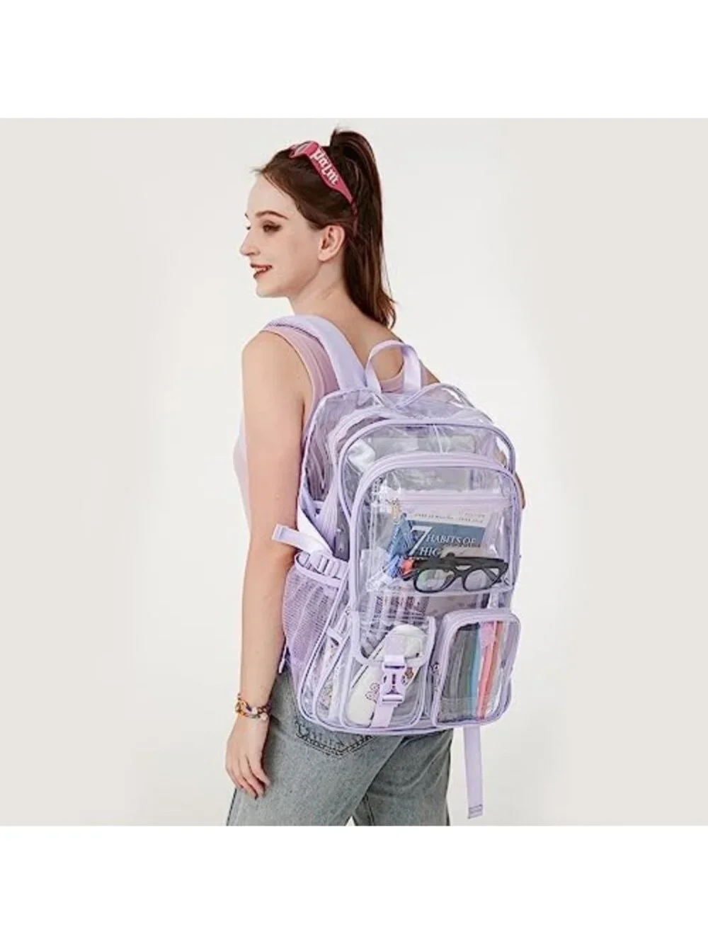 Large Clear Backpack for Girls & Women - Heavy Duty Transparent School Bookbag